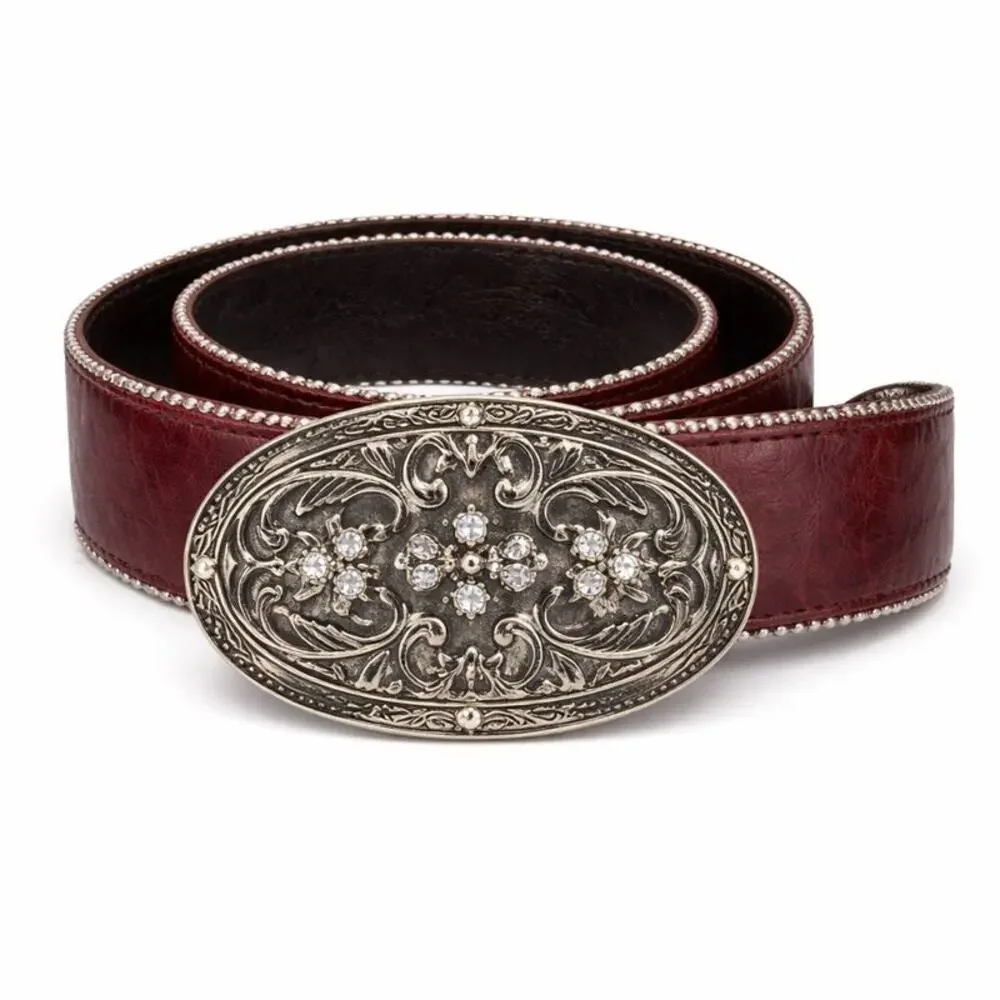 Vintage Burgundy Leather Western Belt w/ Rhinestone Buckle – Women’s M - Picture 2 of 10